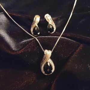 Macy's onyx and diamond earrings and pendant set